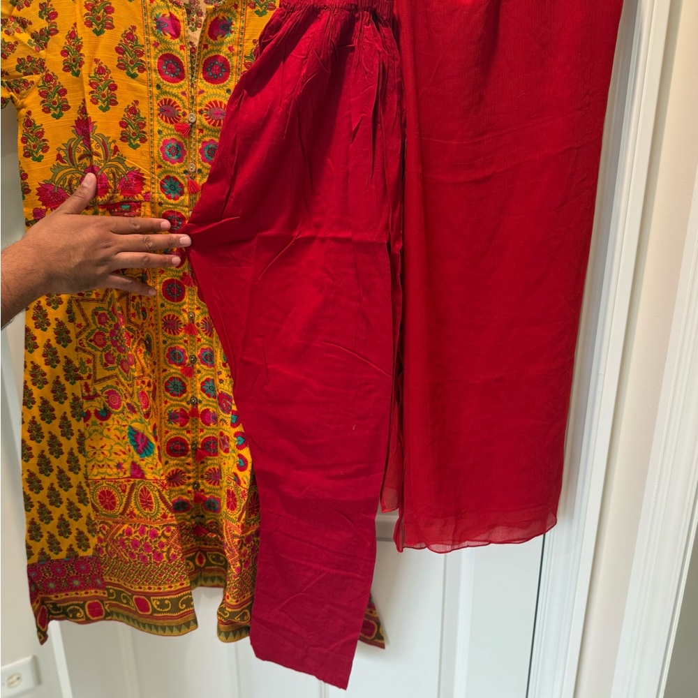 Vibrant Yellow and Red Women's Dress - Picture 2 of 5